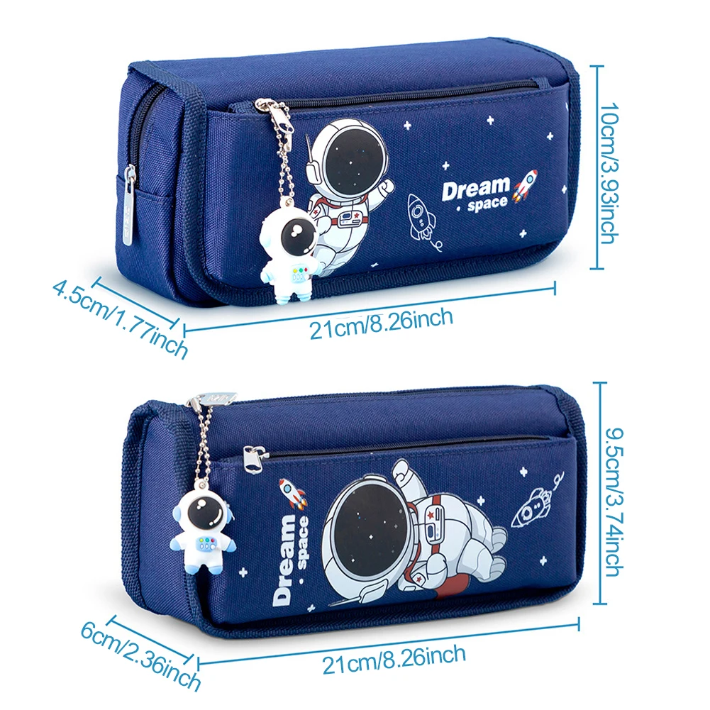 Imagem -06 - Estojo para Lápis Astronauta Espacial para Crianças Papelaria de Grande Capacidade para Escola Bolsa de Lona para Estudantes Camadas Camadas 1pc