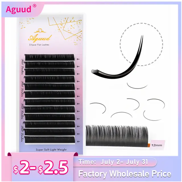 AGUUD Ellipse Flat False Eyelash Extensions Natural Soft Split-Tip