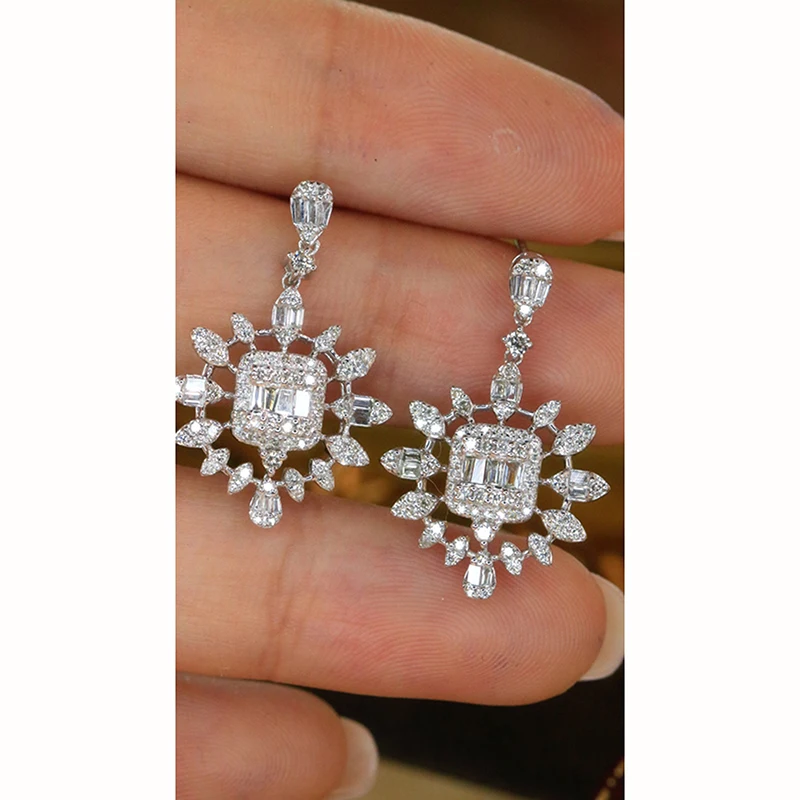 Aazuo Fine Jewelry Au750 Natrual Diamonds 0.85ct Luxury Grace 18K White Gold Drop Earrings Gifted For Women Wedding Party Au750