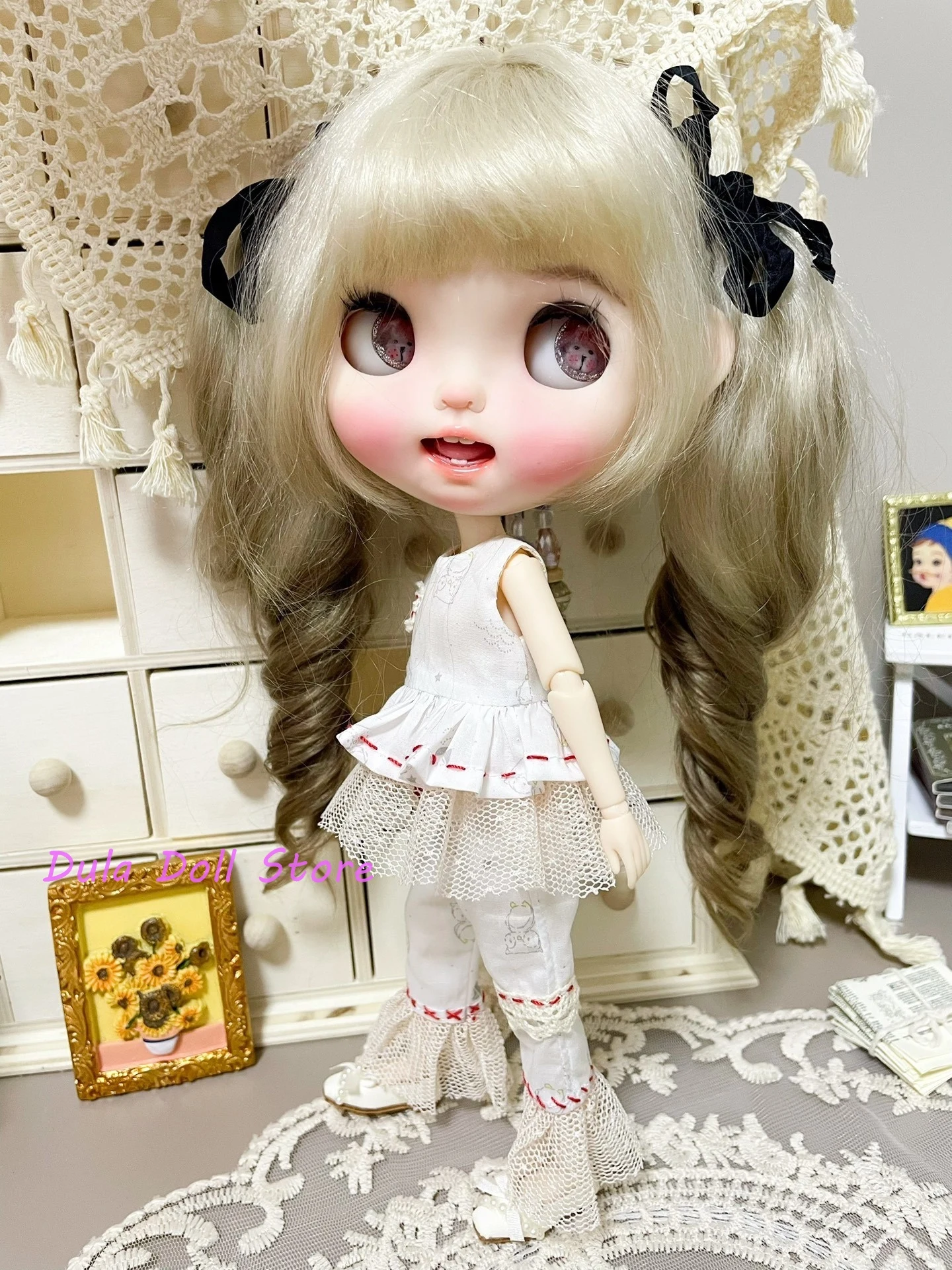 

Dula Doll Clothes for Blythe White vest lace hem top pants baby suit ob24 ob22 Diandian Azone JerryB 1/6 Bjd Doll