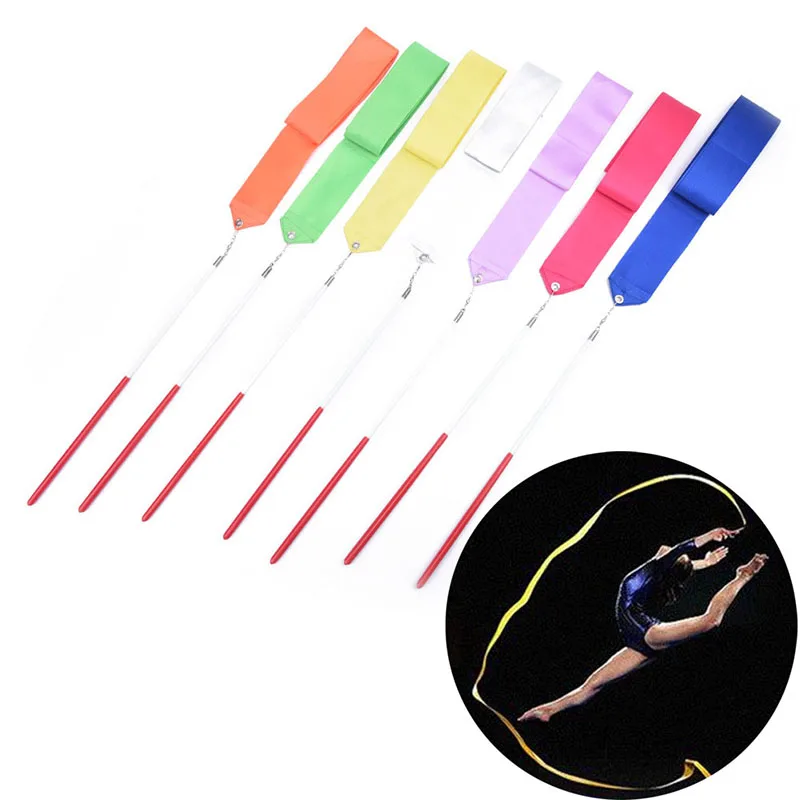 1/2m Gymnastics Colored Ribbons Gym Rhythmic Gymnastics Equipment Dance Ribbon Ballet Streamer Twirling Rod Training Tool