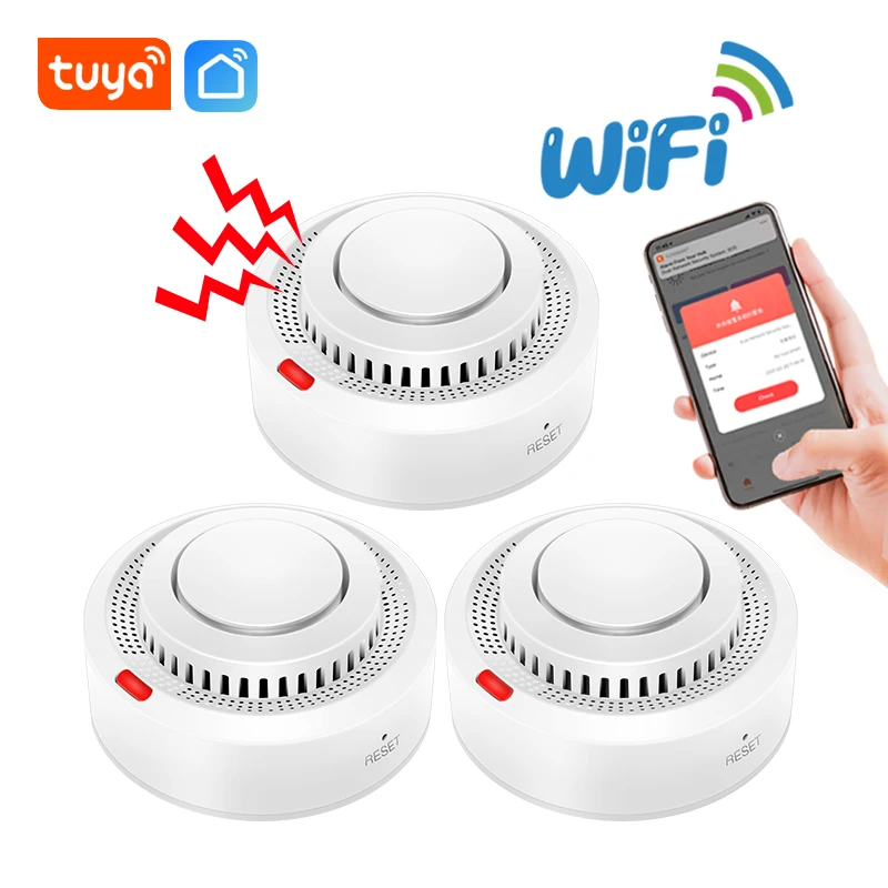 Tuya WiFi Feuermelder Rauch Sensor Räucherei 80db Sound Alarm Smart Home Security System Kombination APP Nachricht Push