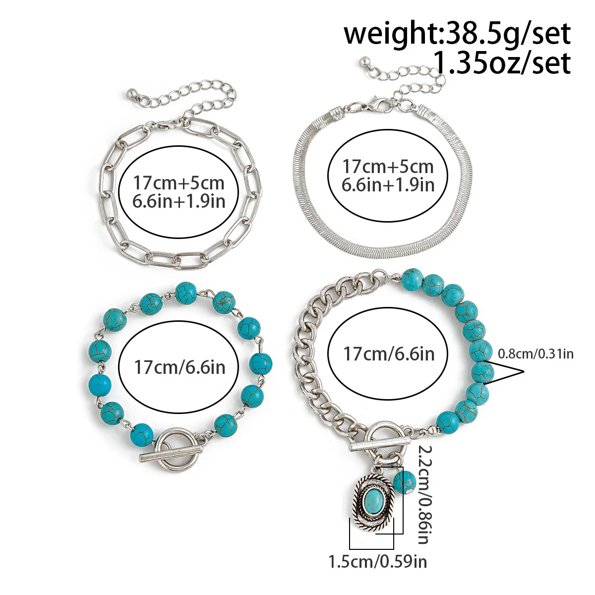 4-piece Turquoise Cowboy Hat Cross Chain Set Customized Bracelets for Women Fashion Jewelry Minimalist Accessories Wholesale