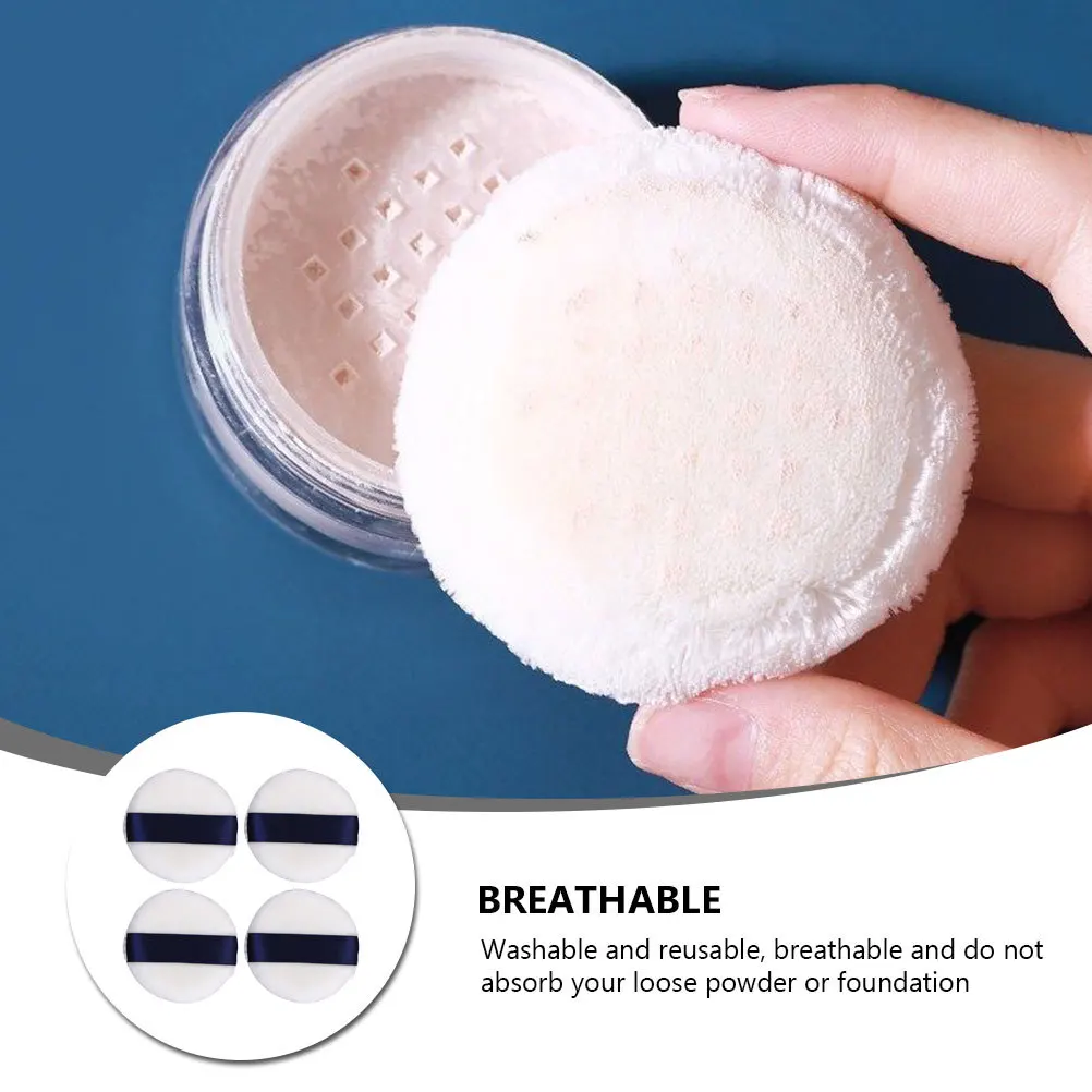 

4Pcs Powder Puff Makeup Tool Ribbon Soft Reusable Breathable Loose Foundation Cosmetics Blending Applicator for Women
