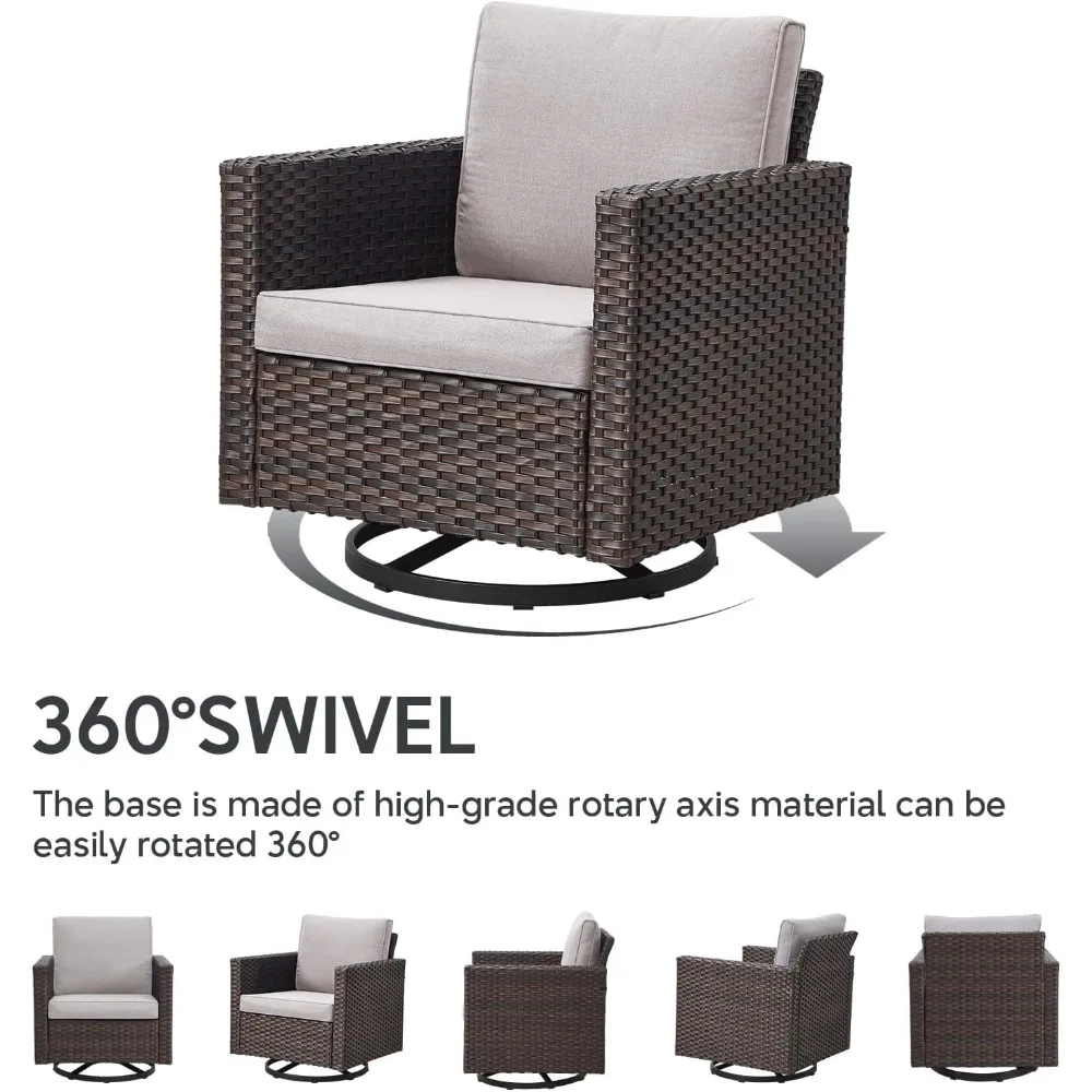 5 Piece Rattan Patio Furniture Set - Outdoor Swivel Rocking Chair Set with 3 Seating Sofa and Ottoman, Small Patio Set