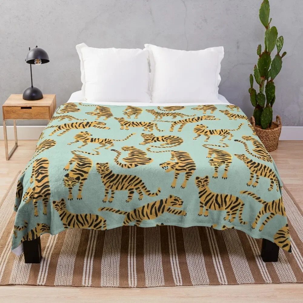 

Tiger Collection a Mint & Orange Throw Blanket Soft Plush Blanket as Housewarming Gift