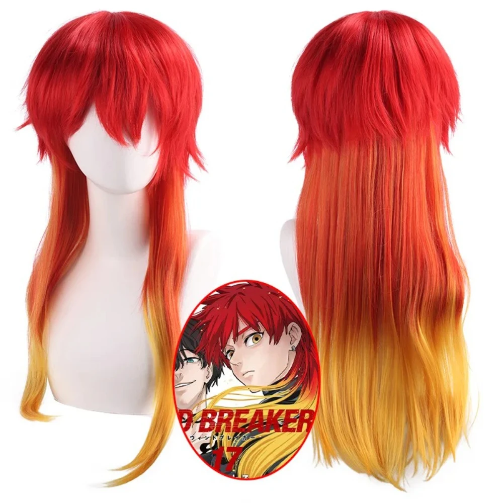 

Long Gradient Red Gold Synthetic Wig Heat Resistant Fluffy Cosplay Party Hair Wigs Anime Roleplay Women Hairpiece+Free Wig Cap