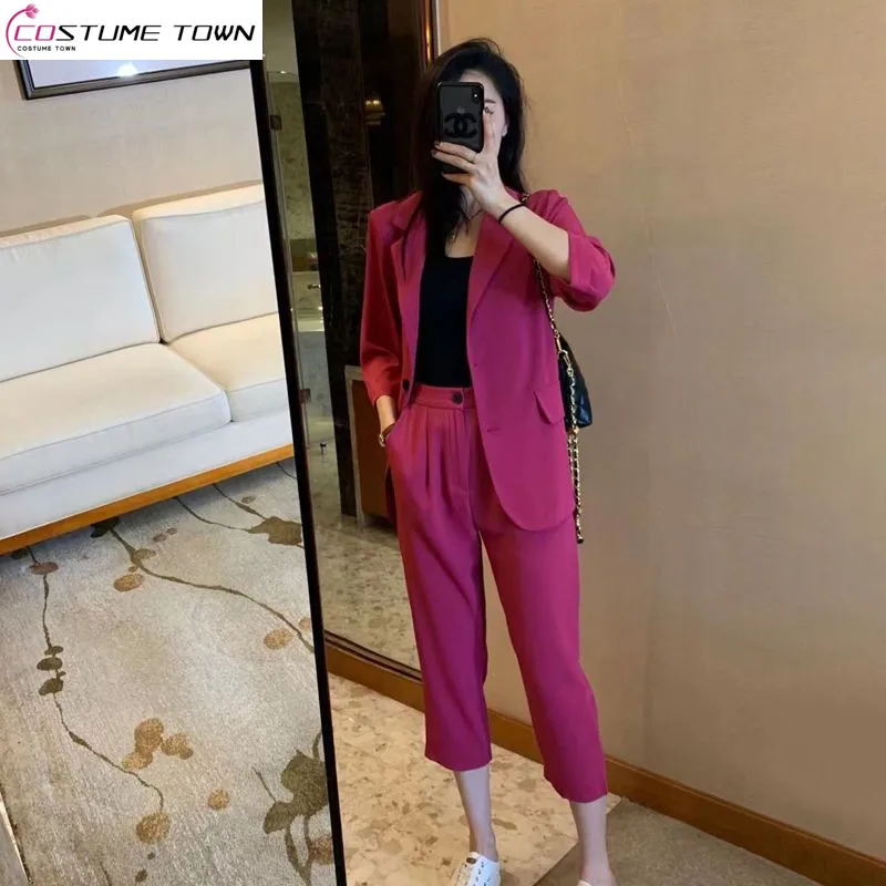 

Fashionable and Casual Women's Set 2024 New Korean Version Thin Suit Jacket High Waisted Straight Leg Pants Two-piece Set