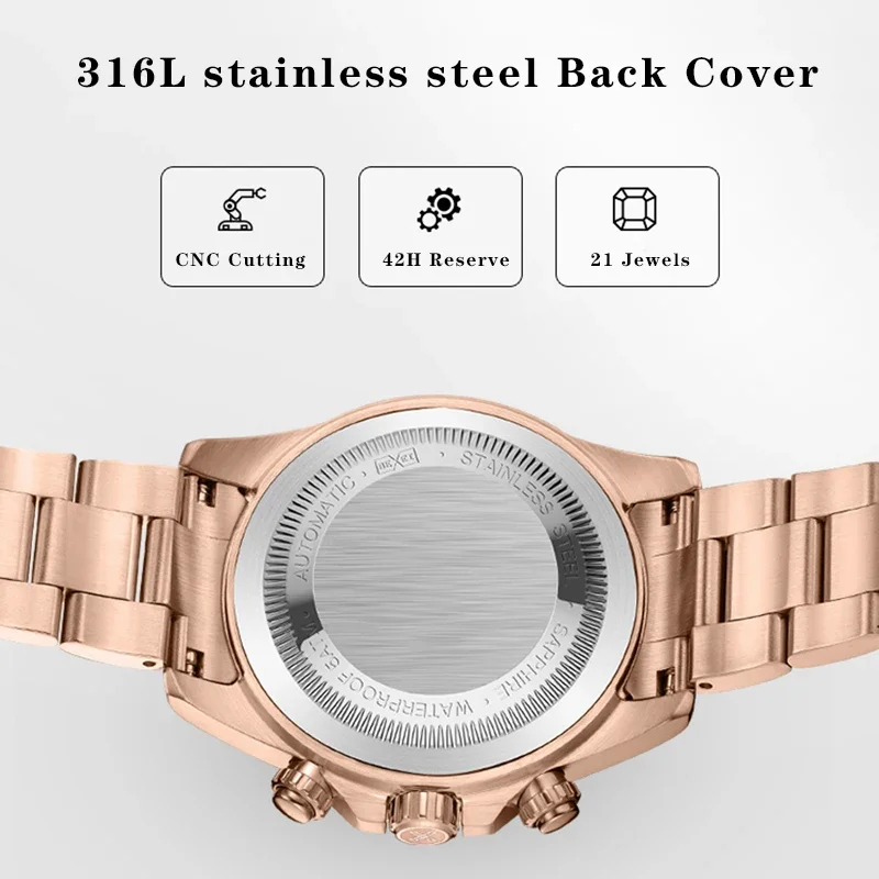 BEXEI 2025 Arcobaleno Lunetta in cristallo Movimento automatico moda meccanica Orologio da uomo Scheletro di lusso con zaffiro sintetico impermeabile