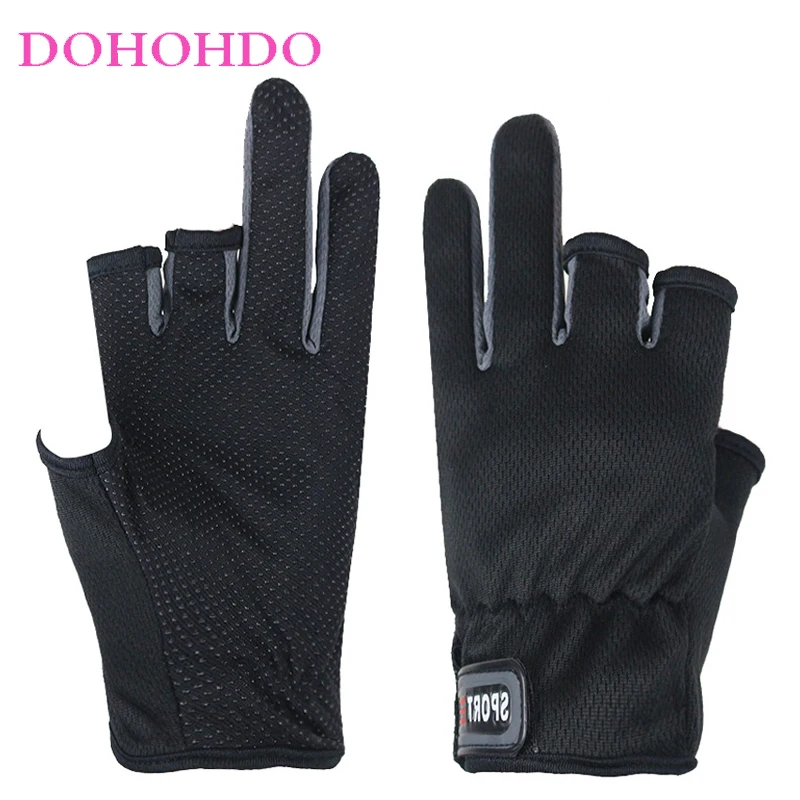 Design Men Breathable Net Fishing Gloves Summer Non-slip Electric Cycling Non-slip Dew Three-finger Touch Screen Black Gloves
