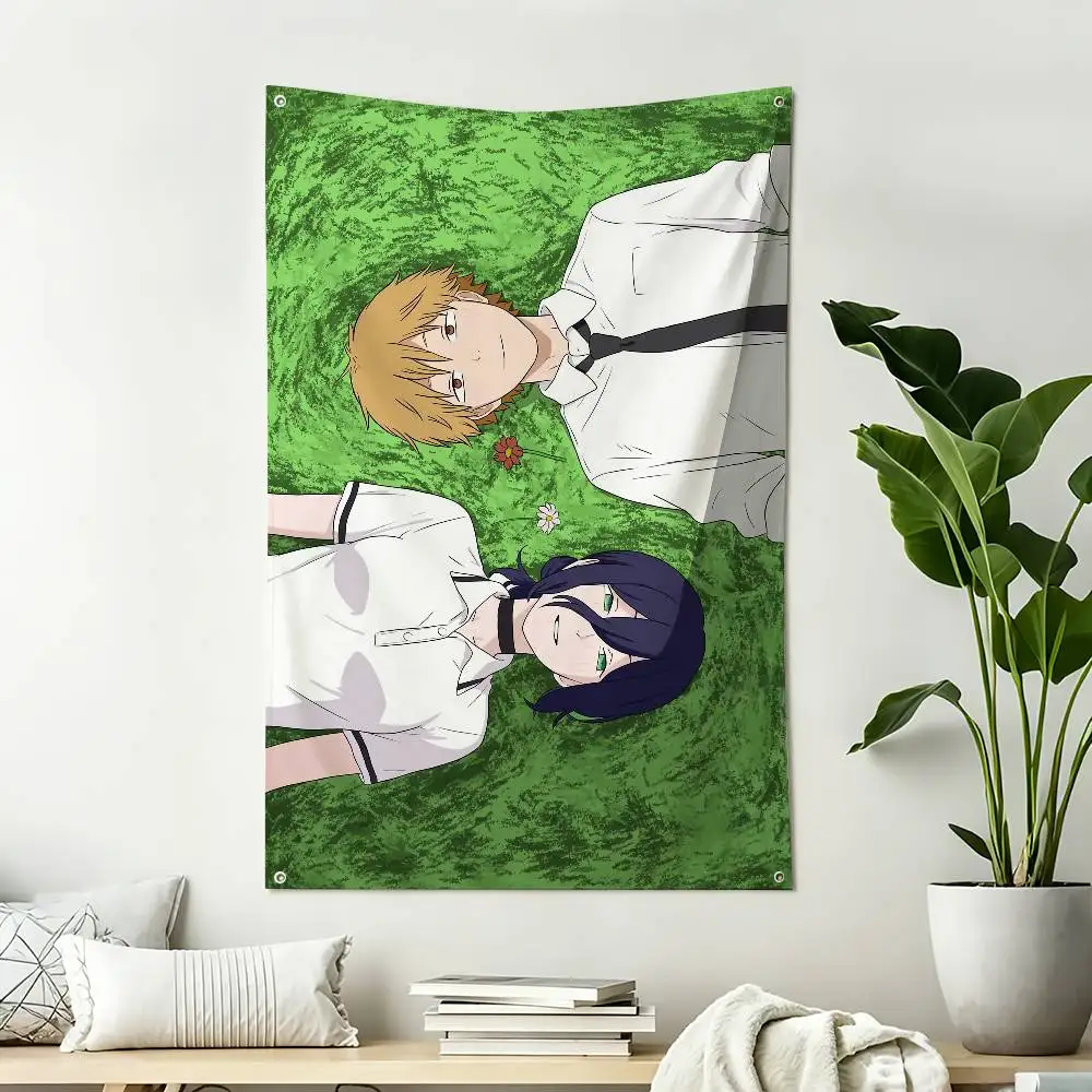 R-Reze and D-Denji Home Decor Vertical Flags Indoor Outdoor Hanging Decor for Bedroom Living Room Wall Decoration