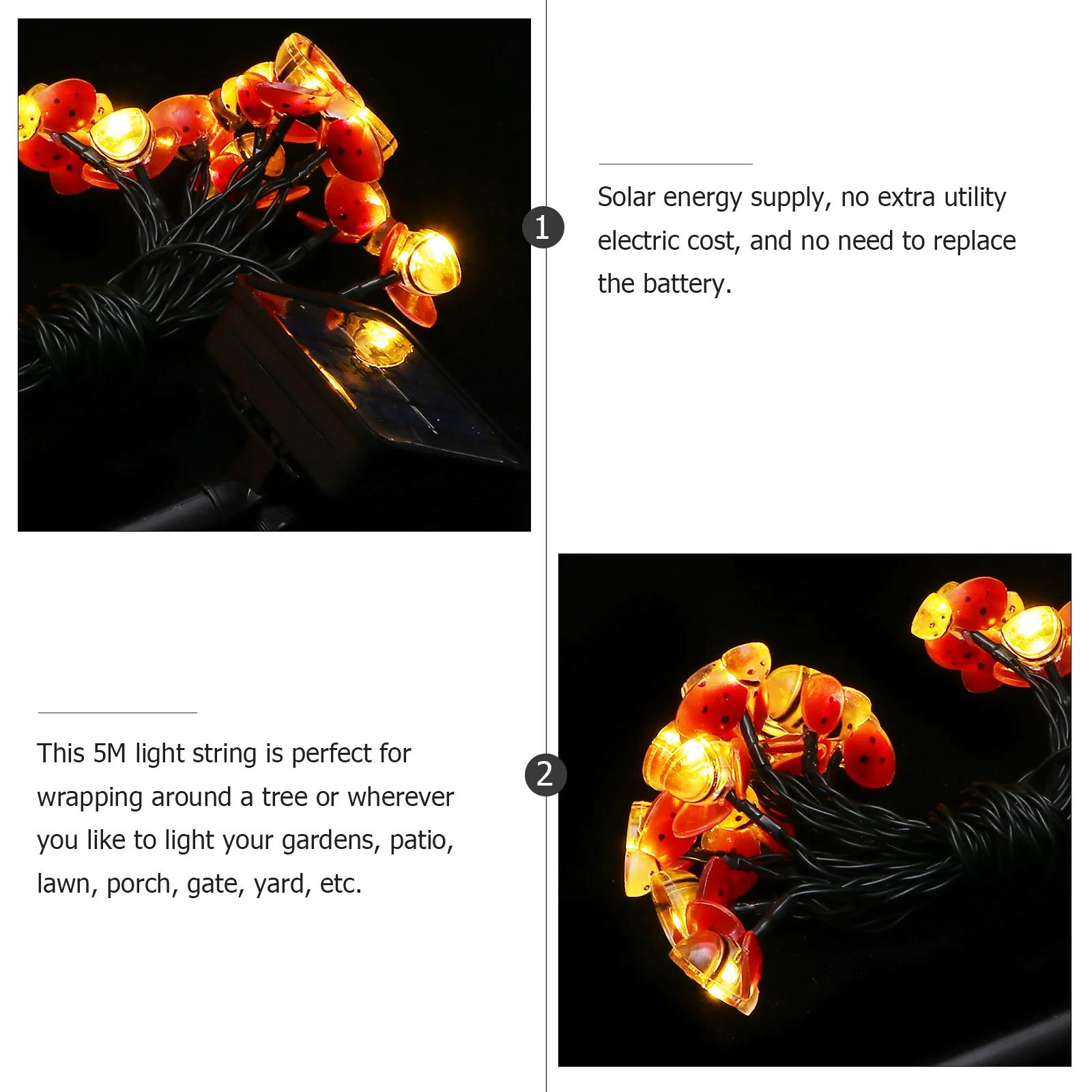 

1Set Solar LED String Lights Ladybug Outdoor Garden Decoration Fairy Lights Solar Powered for Patio Lawn Yard Ladybug Decoration