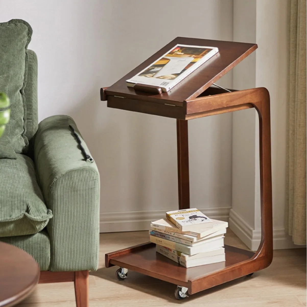 

Solid Wood Edge Few with Wheels Movable Coffee Table C-type Sofa Corner Few Living Room Small Apartment Small Table
