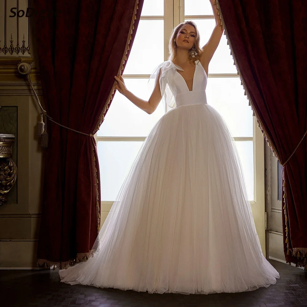 

SoDigne A-line Satin/Tulle Bride Dresses Sleeveless V-neck Wedding Dress Women Bridal Gowns vestidos de novia Customized