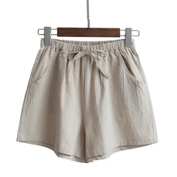 Pantaloncini estivi da donna in cotone e lino Pantaloncini a vita alta Pantaloni corti Pantaloncini sportivi casual moda donna Donna S-3XL