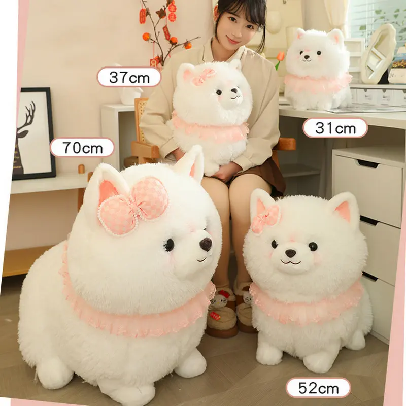 Cartoon Plushie Pomeranian Plush Toys White Cute Puppy Doll Stuffed Animal Soft Pillow For Audlts Gift