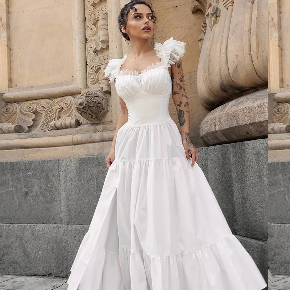 

White Customized A-Line Sweetheart Formal Evening Dress Fashion Bespoke Occasion Gowns Short Sleeves Side Fork Party Dress