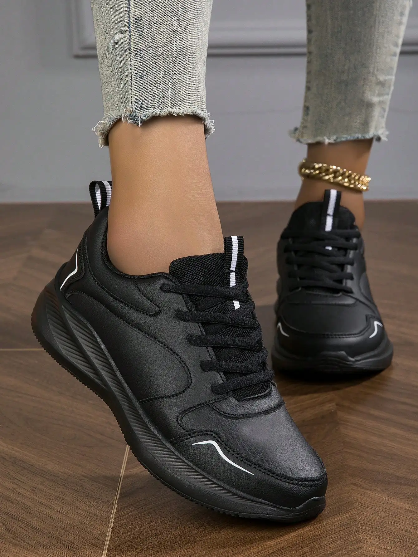 New Women's Autumn/Winter Black Casual Sneakers, Fashion Versatile, Non-Slip Durable Lightweight Comfortable Dirt-Resistant Work