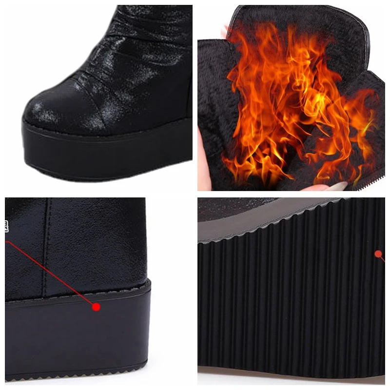 Fujin 11.5cm Microfiber Women Knee High Platform Wedge Super High Zip Spring Autumn Women Winter Hidden Heels Mid Calf Boots