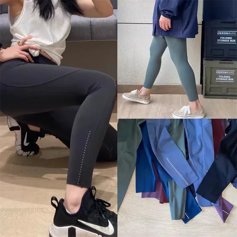 Pantalon de yoga de sport citron, collants multi-poches, taille haute, points de coulée, leggings d'entraînement, course à pied de gym, rapide et gratuit, 25 po