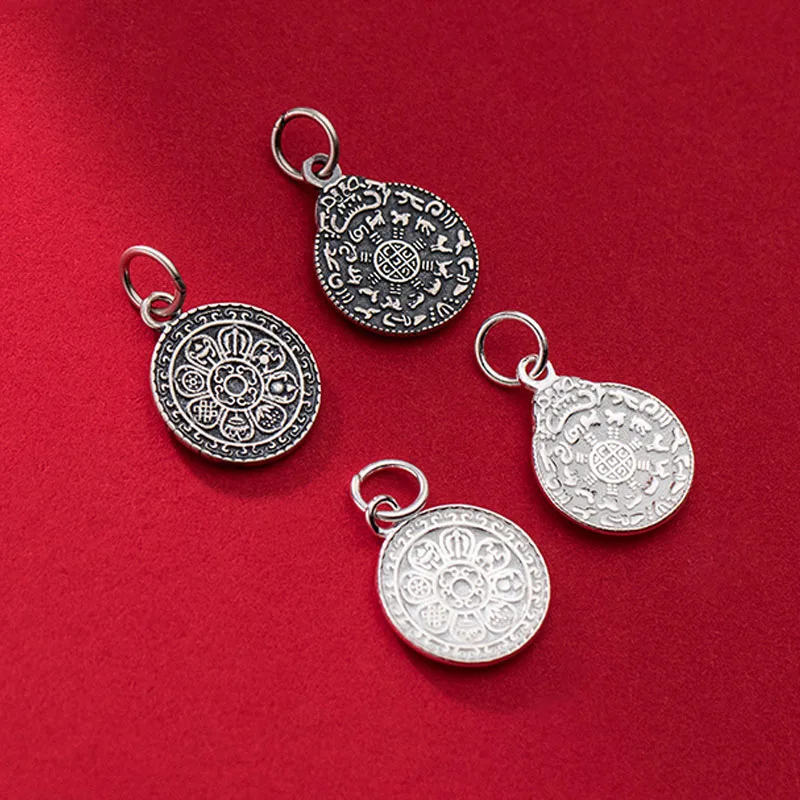 

1pc/lot 925 Sterling Silver Mantras Amulet Round Charms 2 Models S925 Silver Dangler Pendants Fit Women Men DIY Jewelry Making