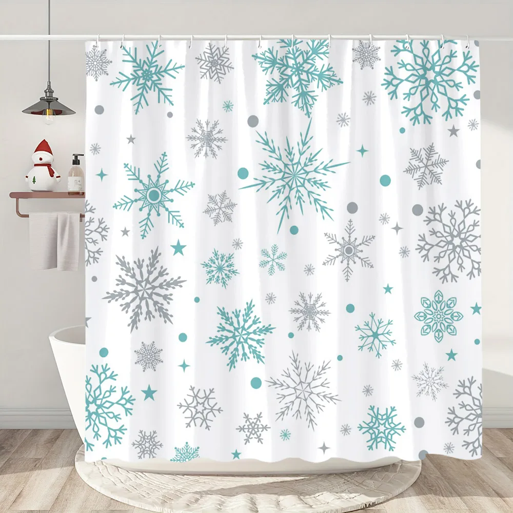 Christmas Colourful Snowflake Shower Curtain Christmas Gift Modern Simple Home Bath Curtains Polyester Bathroom Decor With Hooks