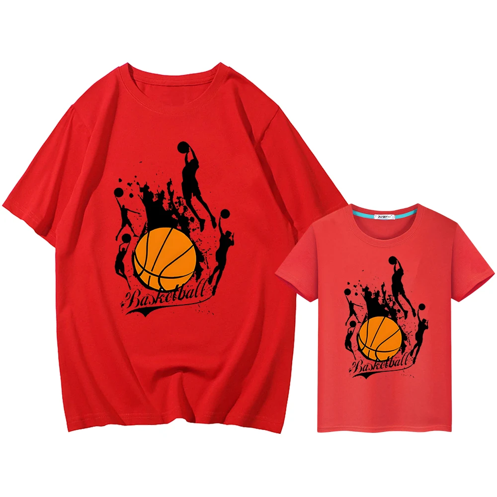 

Basketball Print Men women Tops 100%Cotton t shirt for kids boy 10years girls anime Short y2k mom and daughter matching clothes