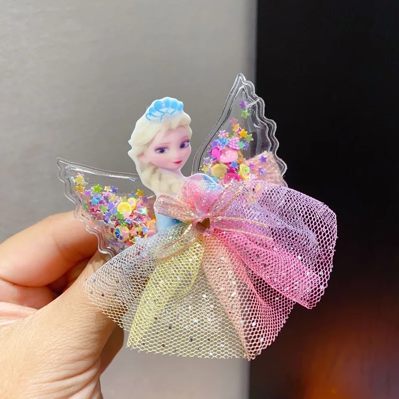 Ice and Snow Strange Fate Children\'s Hair Accessories Mesh Bow Headwear Hair Clip Girl Princess Fluffy Yarn Skirt Edge Clip