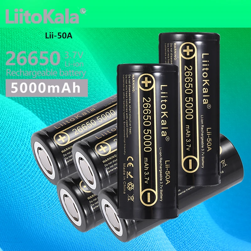 

6PCS LiitoKala lii-50A 26650 5000mah lithium battery 3.7V 5000mAh 26650 rechargeable battery 26650-50A suitable for flashligh