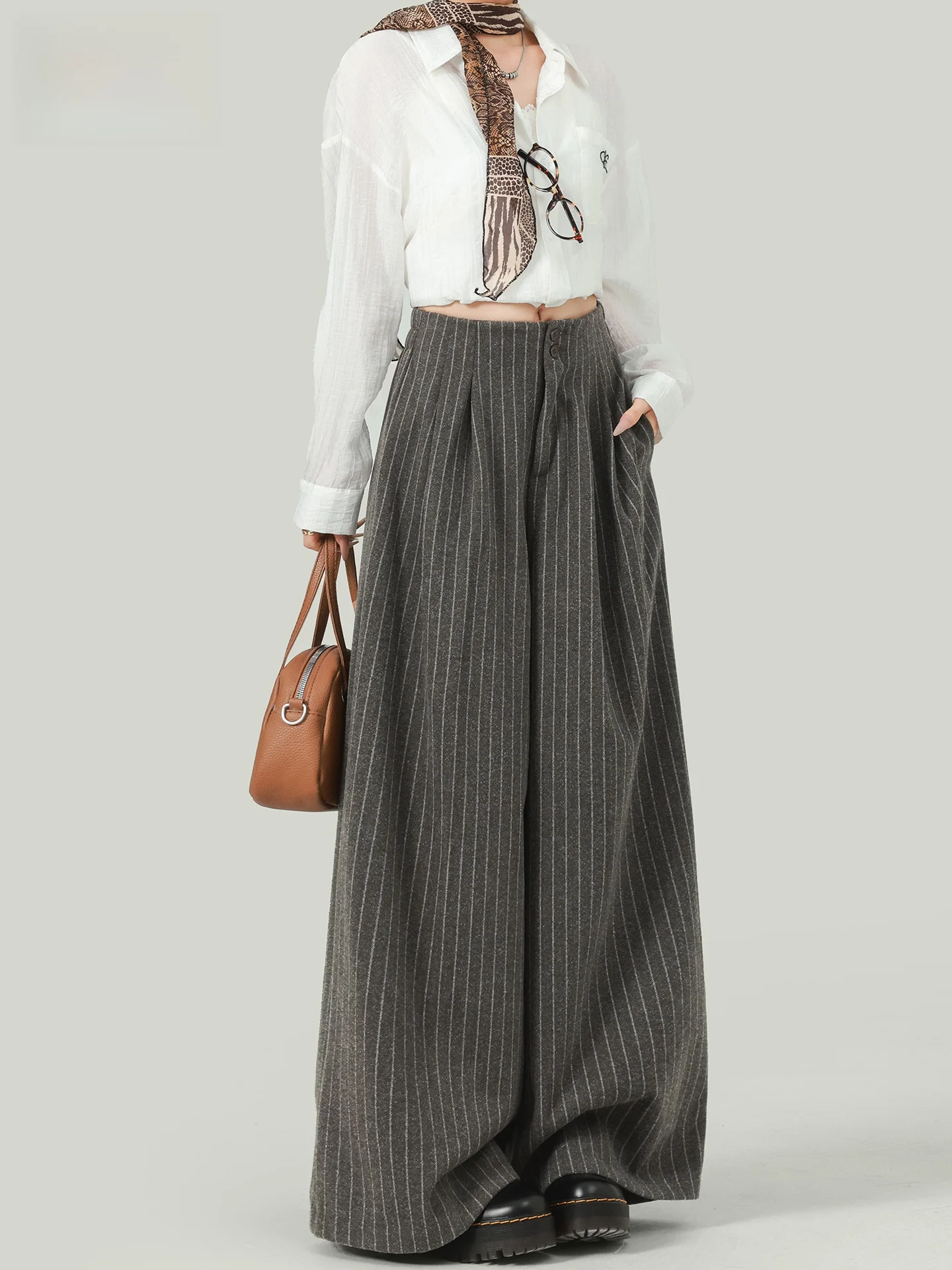 

Женские повседневные брюки свободного кроя с широкими штанинами, высокой талией, струящиеся, стройнящие, в полоску, длиной в пол, летняя новинка