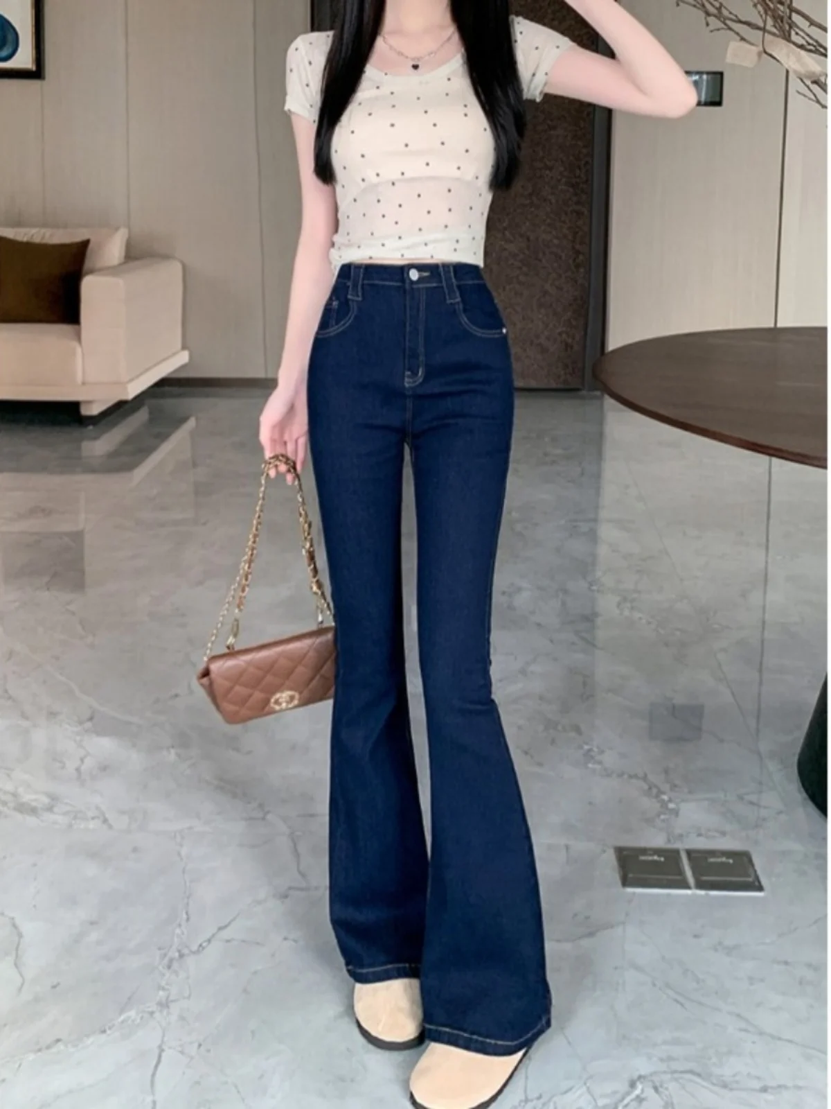 

High Waist Slimming Denim Pants Long Trousers Fall Micro Flared Floor-Length Pants Retro High Street Women's Trendy