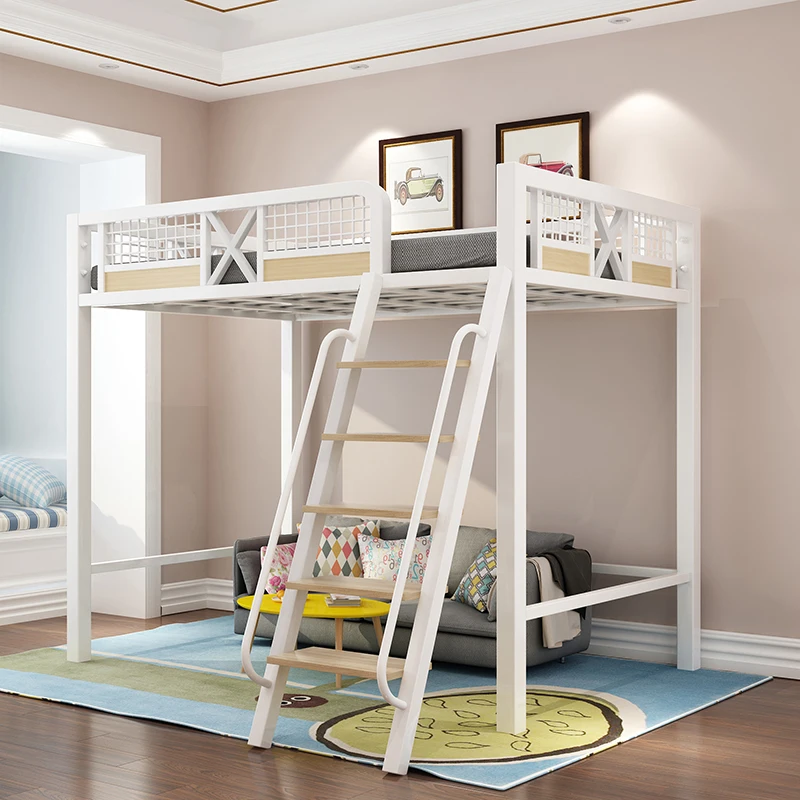 Modern simple wrought iron small apartment loft bed children adult elevar the plex mother dormitory