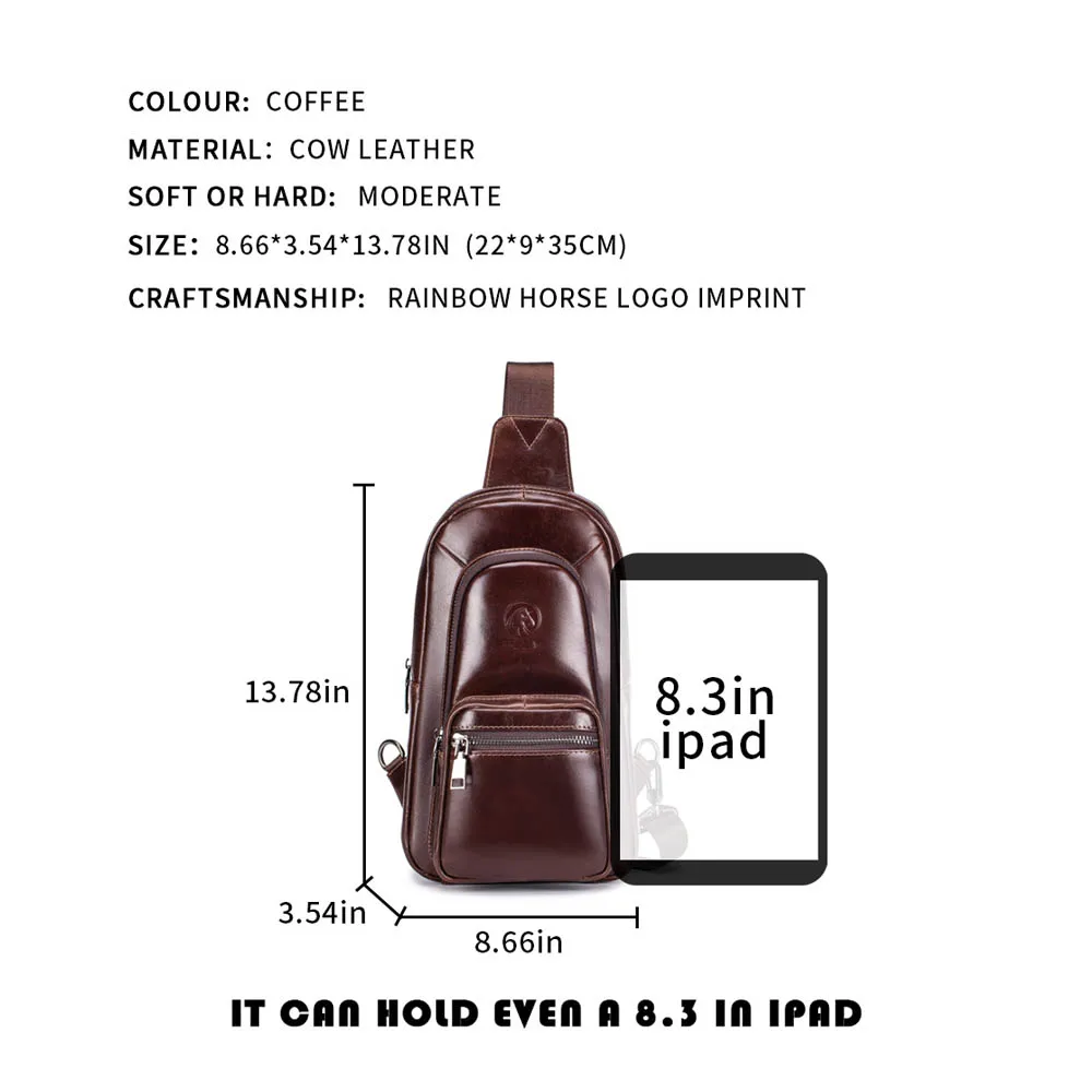 Men's Chest Circumcision Head Layer Leather Casual Fashion Crossbody Chest Bag Men's Bag Leather Chest Bag Shoulder Bag view 3