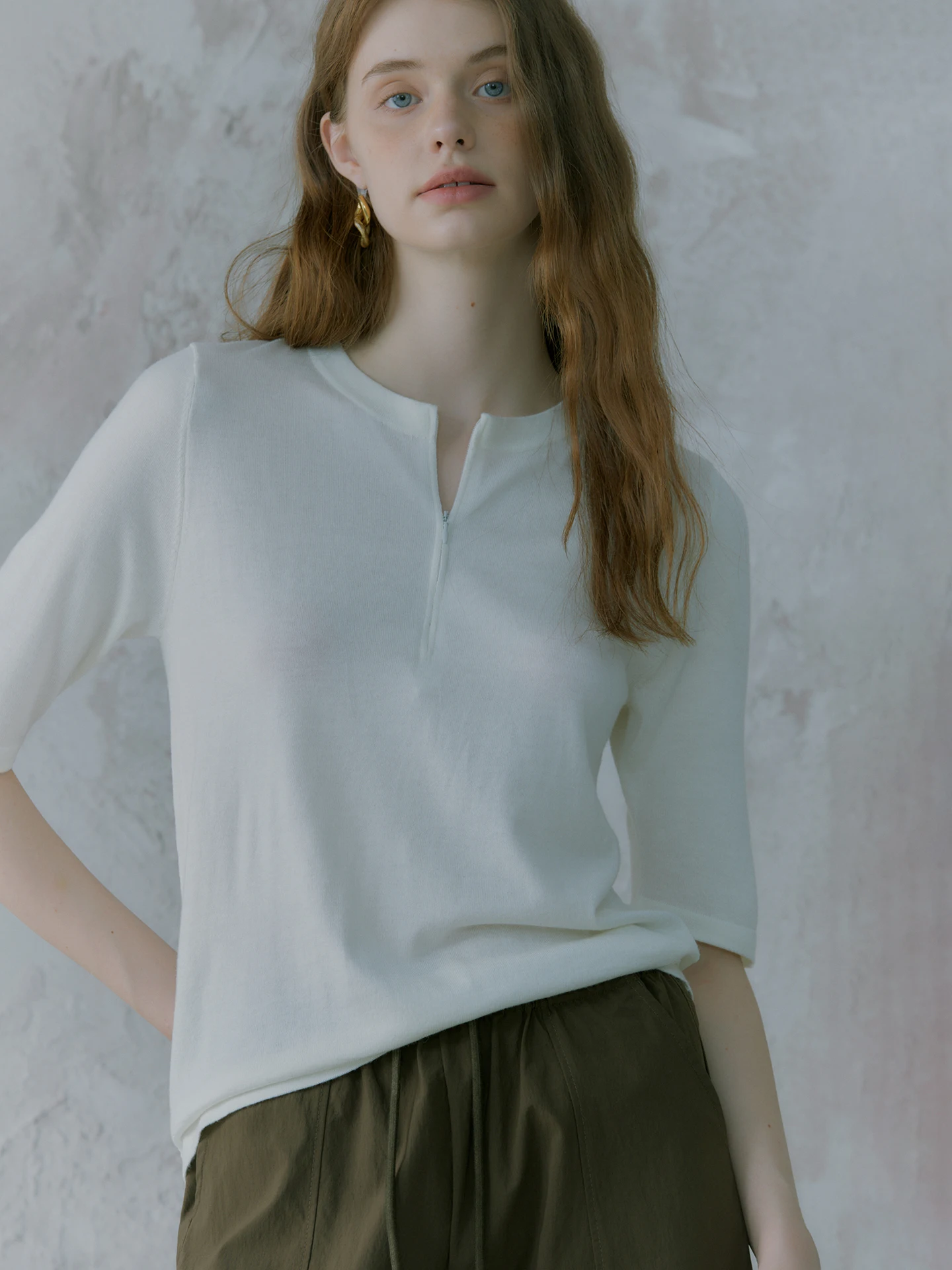 

Autumn Early Zipper Ne Knitted Sweater Women's Acetate Camere Blend Slim Fit mid Sve Casual Sle round Ne Top