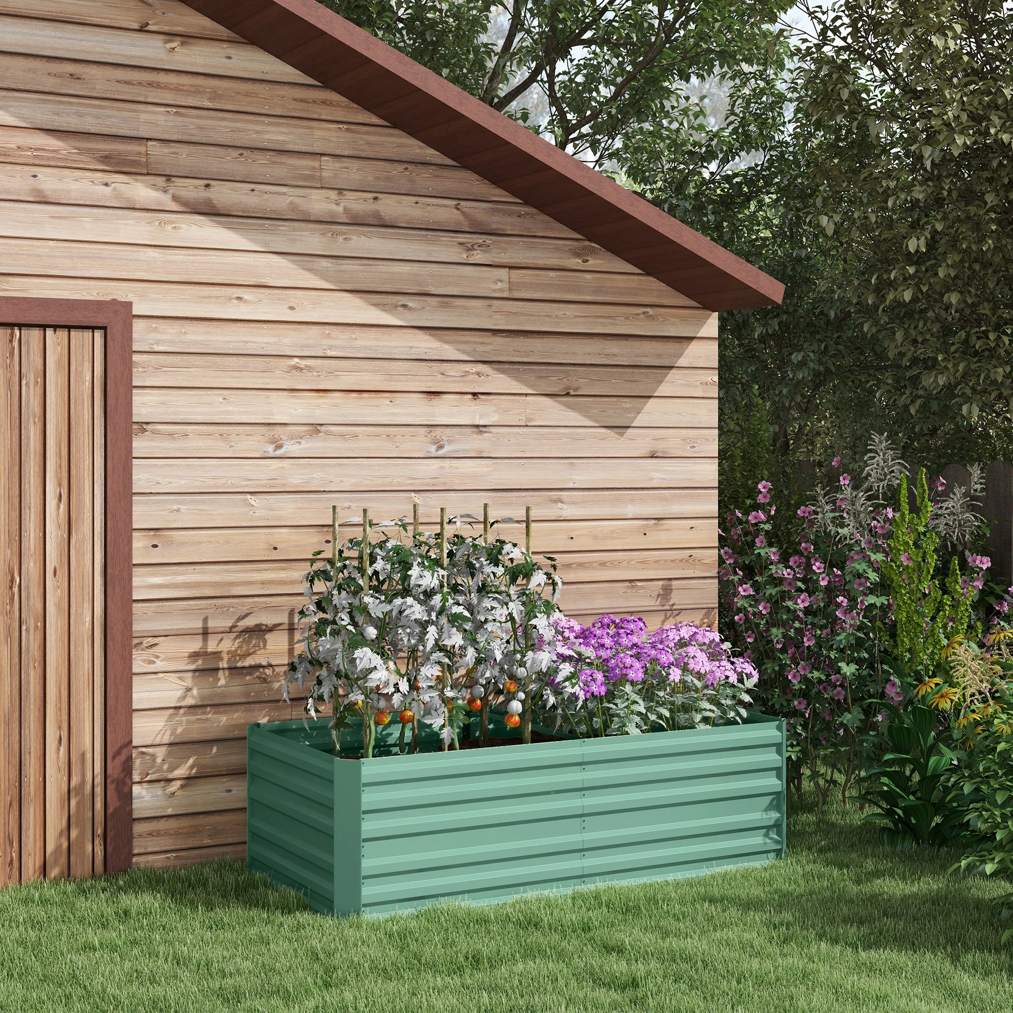 Outsunny Galvanized Raised Garden Bed Kit with Reinforcing Bars, Large and Tall Metal Planter Box for Vegetables, Flowers