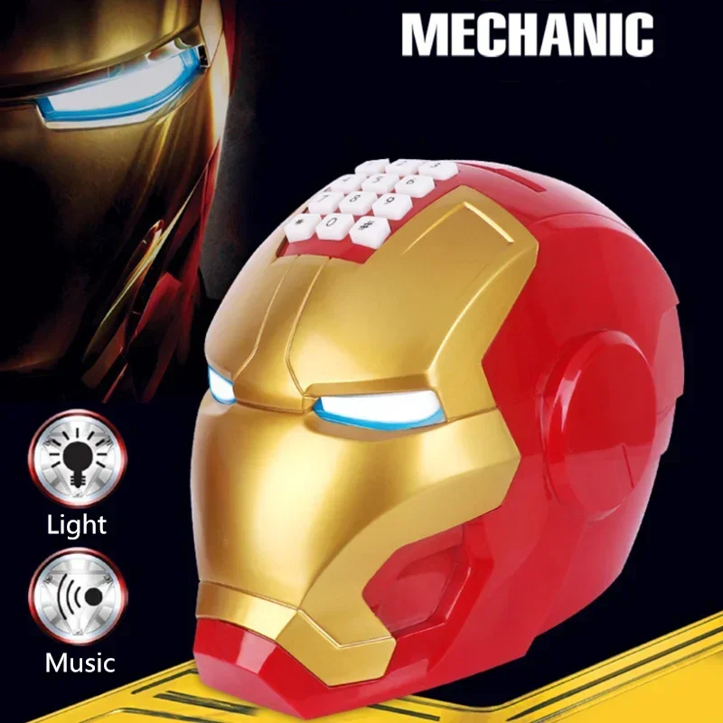 Superhero Electronic Light and Music Ironman Iron man helmet Password lock Piggy bank Action figures toy decoration kids gift