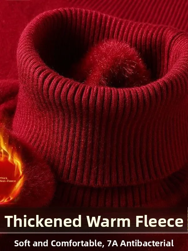 

Men's Winter Thiened Fce Lined High Collar Color Knitwear Casual Inner Wear Comfortable Soft Long Sve Sweater