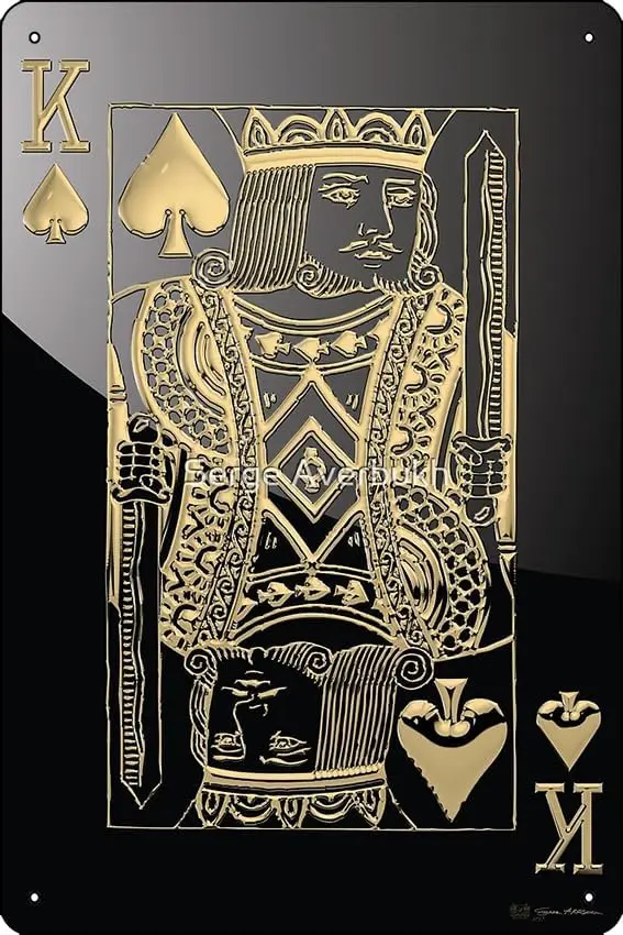 King of Spades in Gold over Black Poster 8 x 12 Inch Funny Metal Tin Sign Game Room Man Cave Wall Decor