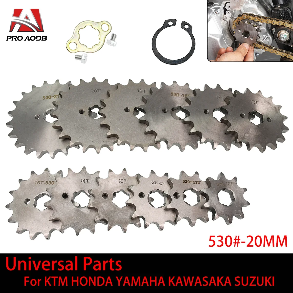 

Front Engine 530# 20mm 10T-21T Chain Sprocket With Retainer Plate Locker For Dirt Bike Steel Bike ATV Quad Go Karts Buggy MOTO