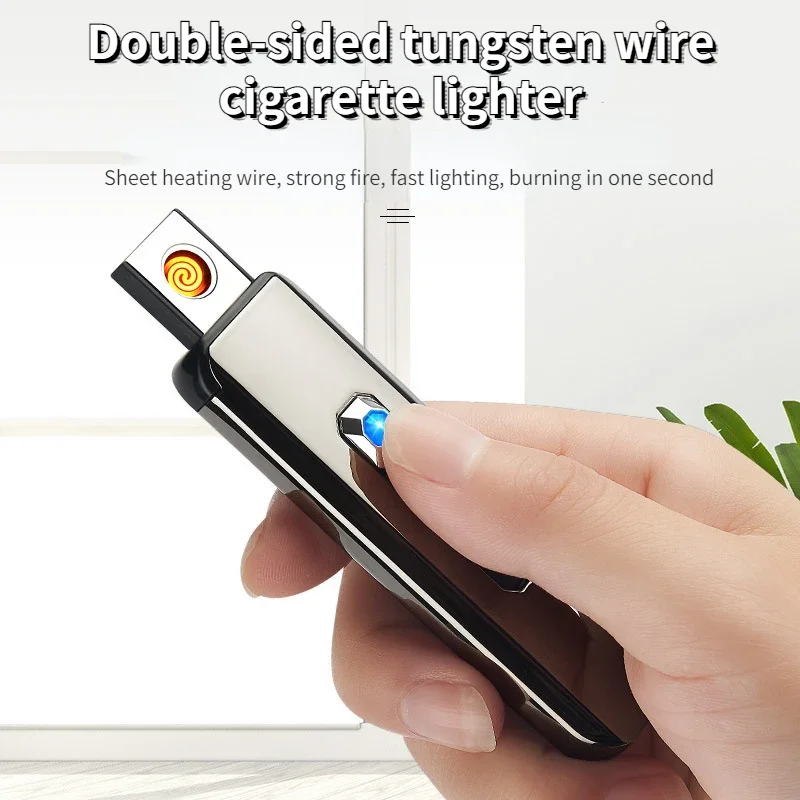 Newest Portable USB Push Button Charging Double-sided Tungsten Filament Cigarette Lighter Electronic Windproof Cigarette Lighter