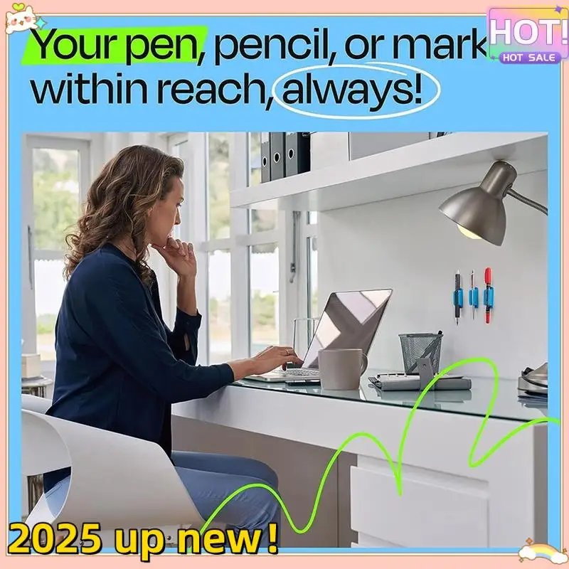

10PCS Pen Holder For Desk And Other Surfaces With 10 Extra Paste Pads Pen Holder Adhesive Silicone Pen Holder Green