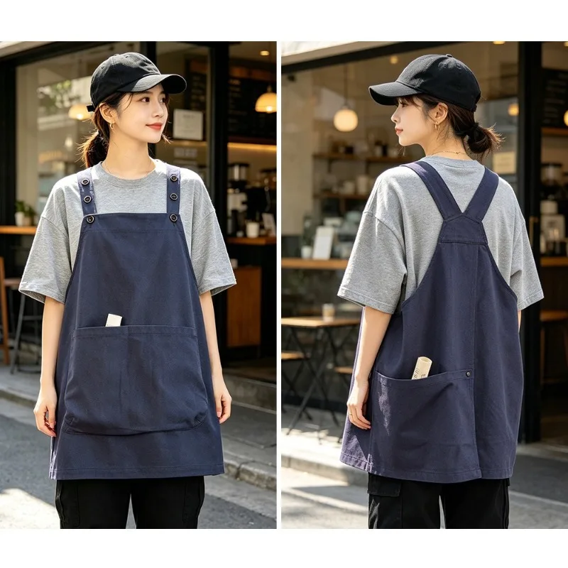 

Cotton Vest Apron New Baking Kitchen Catering Milk Tea Coffee Shop Pet Shop Workwear Work Clothes Large Pockets Home Apron