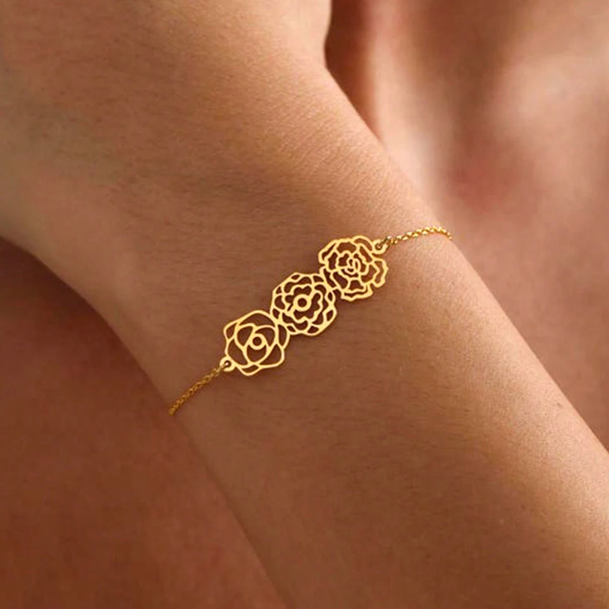 Custom Birth Month Flower Bracelets For Women Stainless Steel Customized Bracelet Personalized Wrist Chain Jewelry Birthday Gift