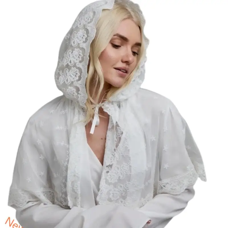 

Embroidery Lace Turban Veils Latin Mass Scarf Head Covering Bridal Shower Head Scarf for Religious Church Event Gathering