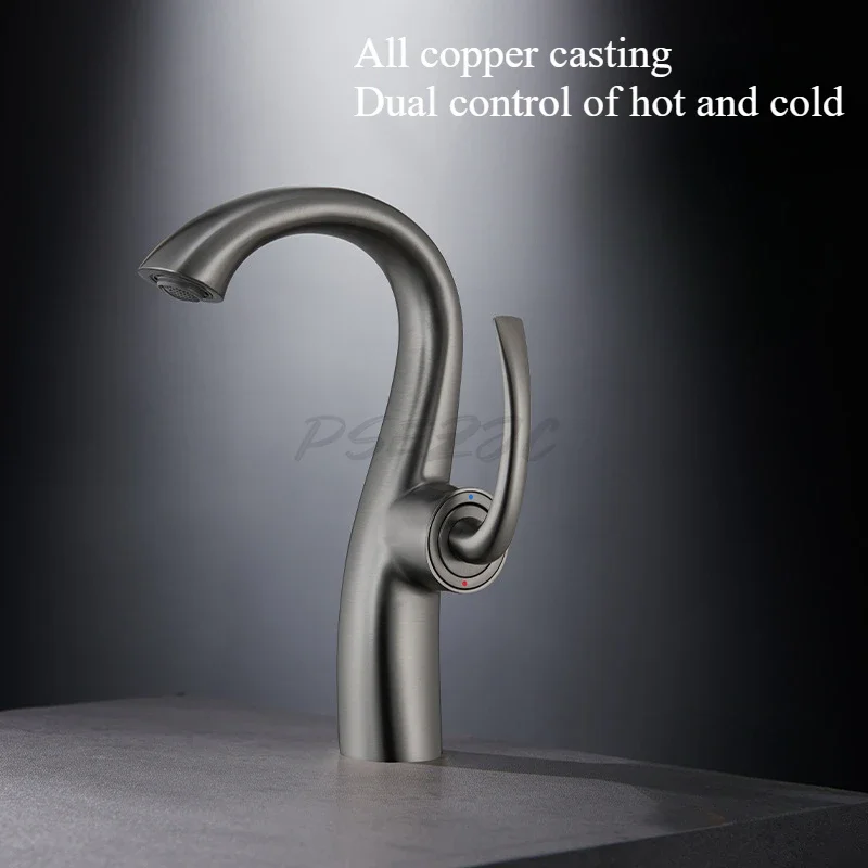 Full Copper Faucet for Household Hotel Bathroom Sink Swan Neck Shaped Hot and Cold Faucet