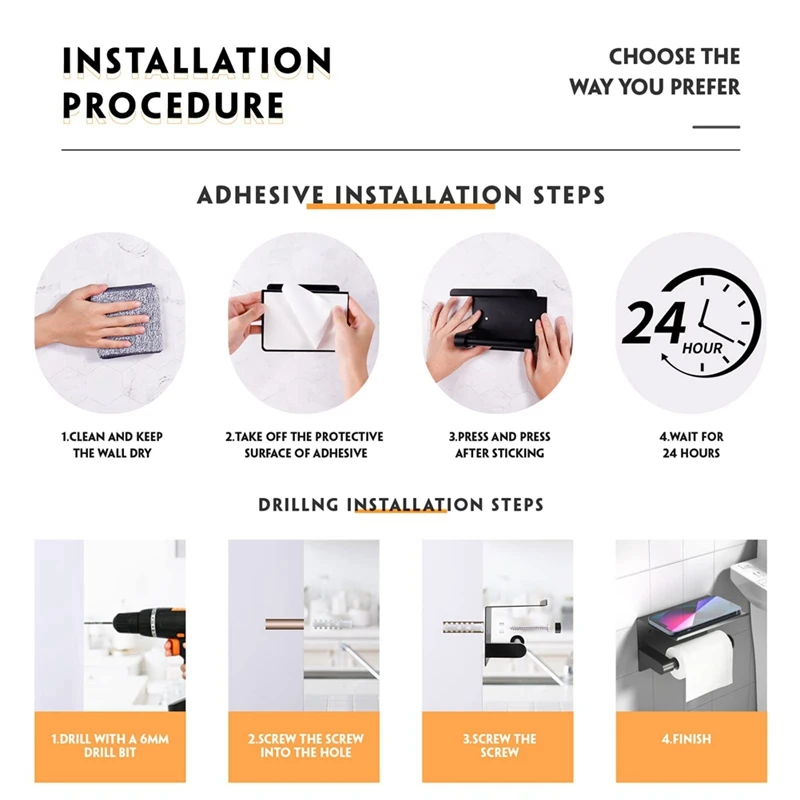 1 Piece Toilet Paper Roll Holder Paper Holder For Bathroom Matte Black Toilet Paper Holder Wall Mount