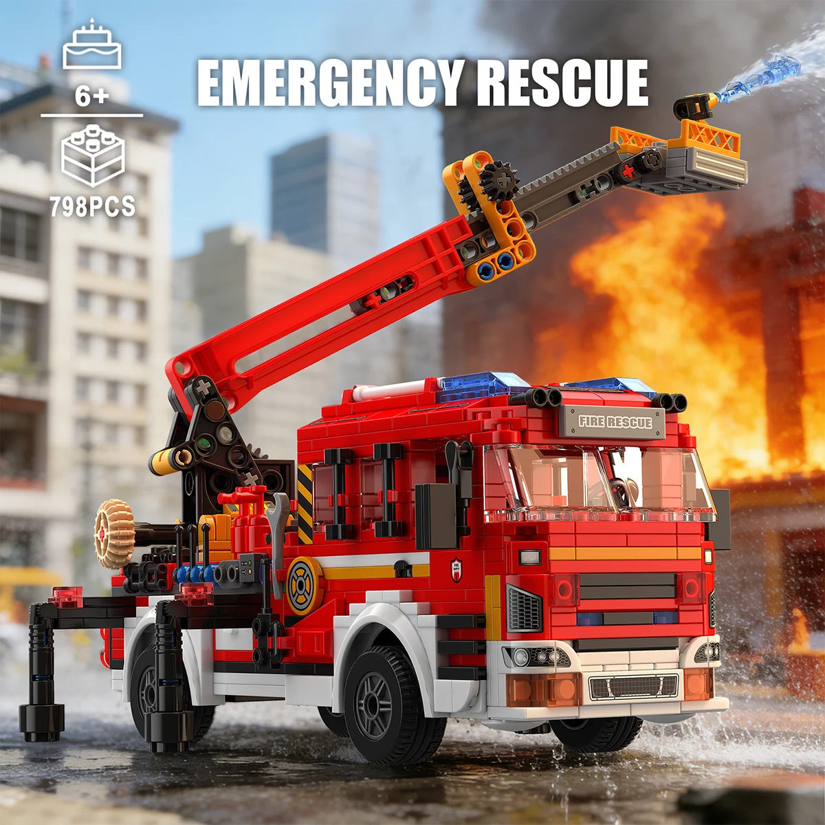 

798PCS Fire Engine Model Building Blocks Toy Red Fire Engine Puzzle Bricks Sets Educational Toys Desktop Ornament Gifts