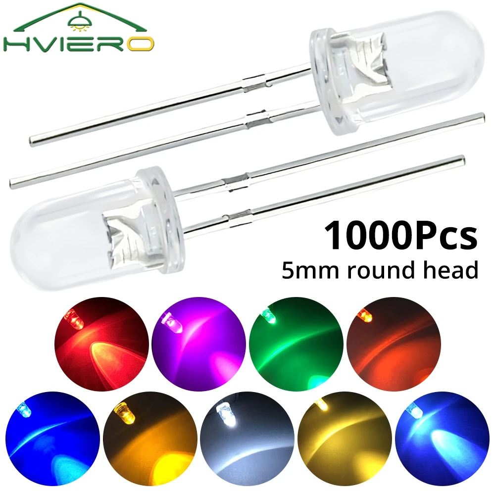 100pcs F5 5mm Round White Red Blue Warm Pink UV Water Clear Led Super Bright Lights Emitting Diodes 6000-6500k Lamp beads Bulb