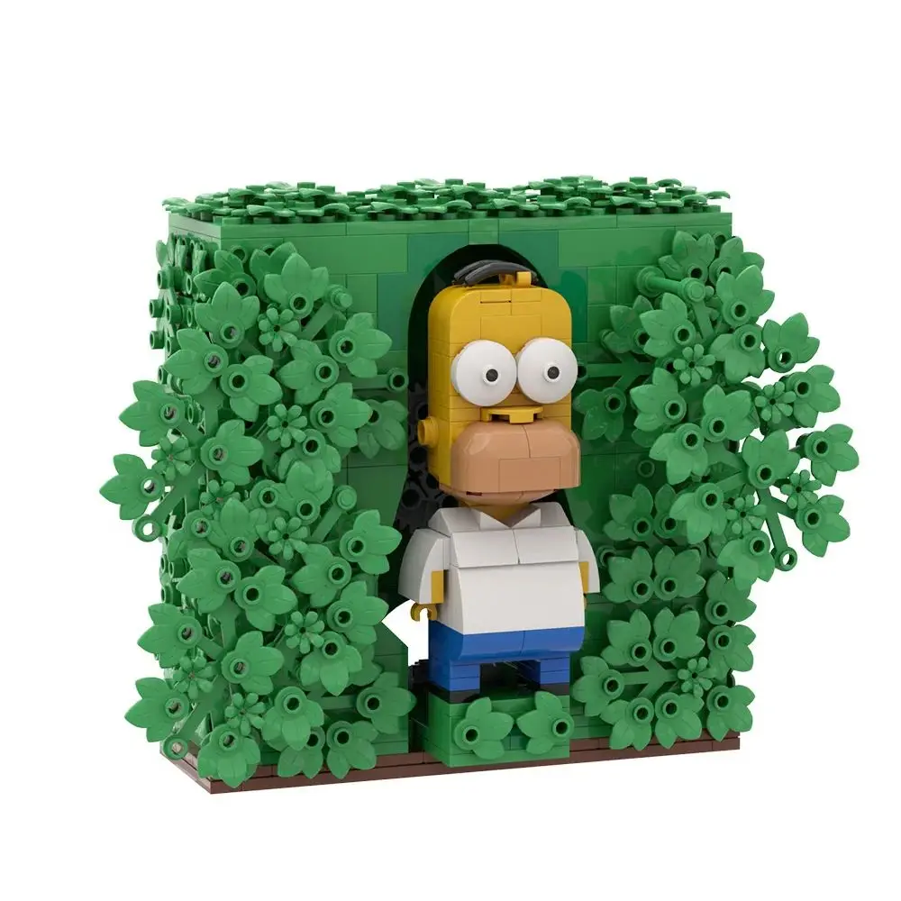 MOC Modelo de Ladrillos de Anime de Los Simpson: Homer Retráctil del Arbusto, Figura de Anime de Los Simpson, Juguetes de Construcción de Bloques, Regalos para Niños