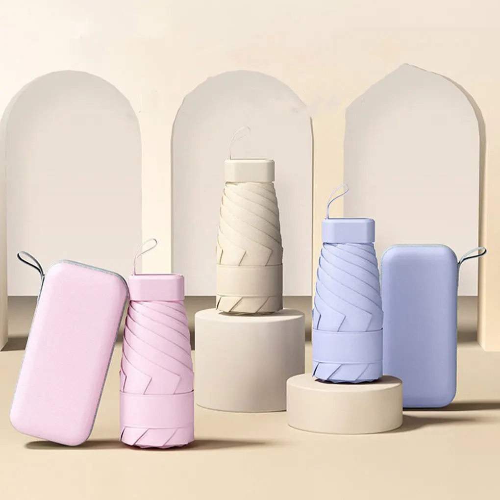 

Umbrella 6-Folding Windproof Rainproof Portable Women Men Rain Sunshade Protection Foldable Umbrellas Beige White